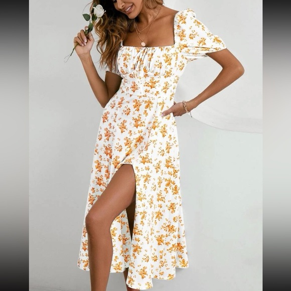 Boho floral print know front slit thigh maxi dress - Picture 2 of 16